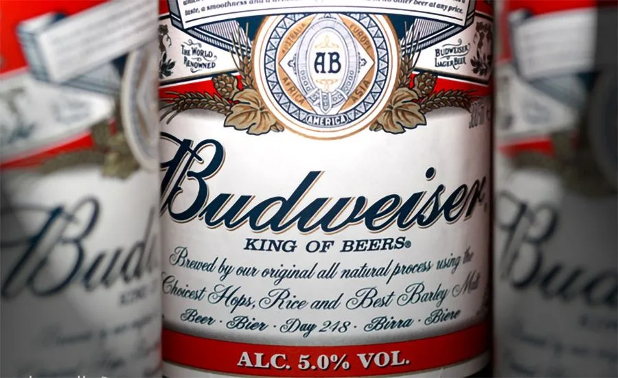 image_desktop 23 | Axxcess Platform Close-up of a Budweiser beer can, showing the Budweiser logo, ornate emblem, and the red 'ALC. 5.0% VOL.' band at the bottom.