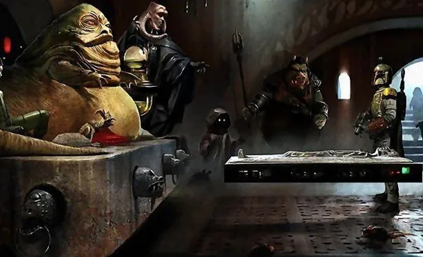 image_desktop 23 | Axxcess Platform Frog-like alien on a throne in a dim, stone chamber while armored soldiers stand guard around a hovering sci‑fi console or platform.