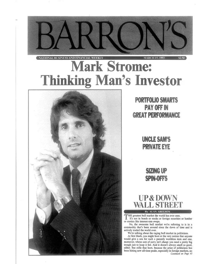 image_desktop 4 | Axxcess Platform Barron's cover with a black‑and‑white portrait of Mark Strome in a suit, and the headline "Mark Strome: Thinking Man's Investor."